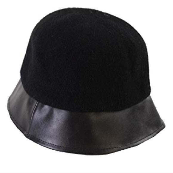 August Black Cloche Hat w/Faux Leather Trim NWT - Picture 2 of 7